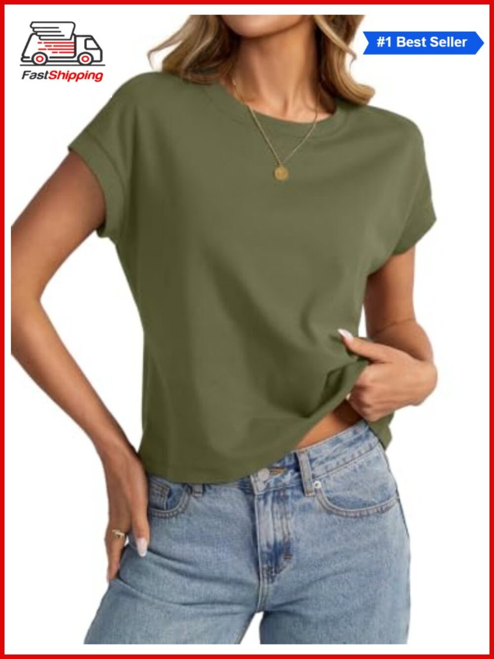 ✨EasyGala Womens Cotton Crop Top Loose Fit Crewneck Short Sleeve Summer Tee